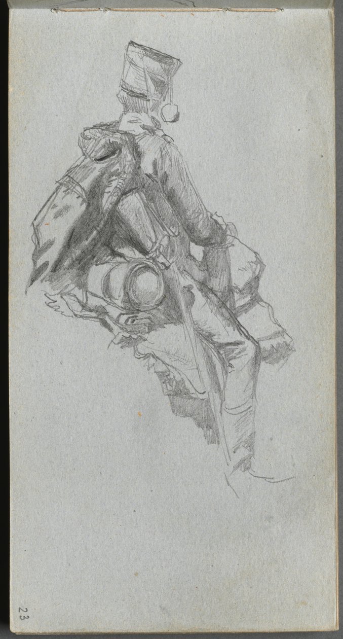 Vázlatfüzet, 23. oldal: Ülő katona. alkotó: Jean Louis Ernest Meissonier
