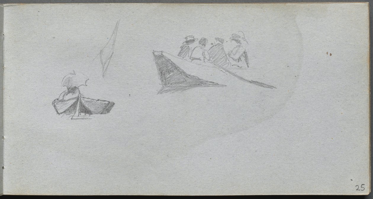 Vázlatfüzet, 25. oldal: Studies of Figures in Boats. alkotó: Jean-Louis Ernest Meissonier