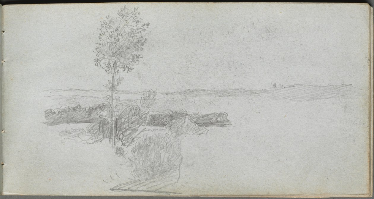 Vázlatfüzet, 28. oldal: Tájtanulmány. alkotó: Jean Louis Ernest Meissonier