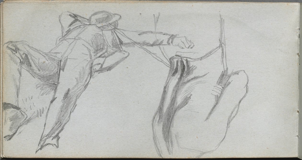 Vázlatfüzet, 58. oldal: Fekvő figura és figura hátulról. alkotó: Jean Louis Ernest Meissonier