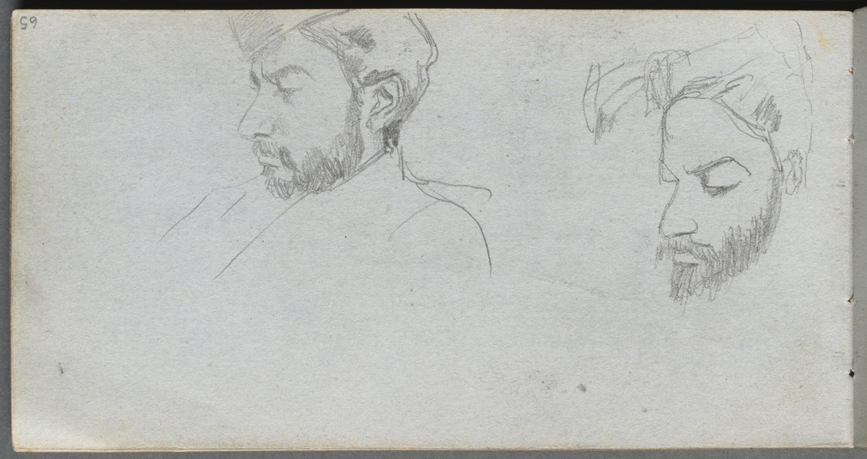 Vázlatfüzet, 65. oldal: Arcok tanulmányozása profilban. alkotó: Jean Louis Ernest Meissonier
