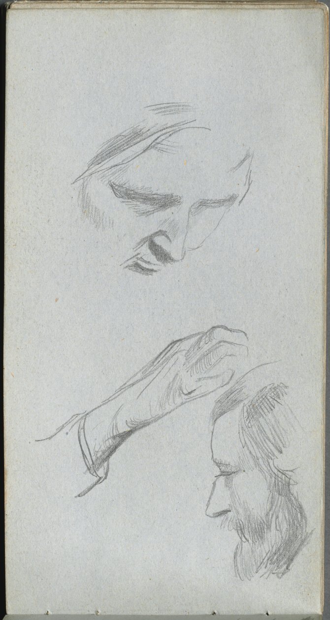 Vázlatfüzet, 70. oldal: Két arc és egy kéz tanulmányozása. alkotó: Jean Louis Ernest Meissonier