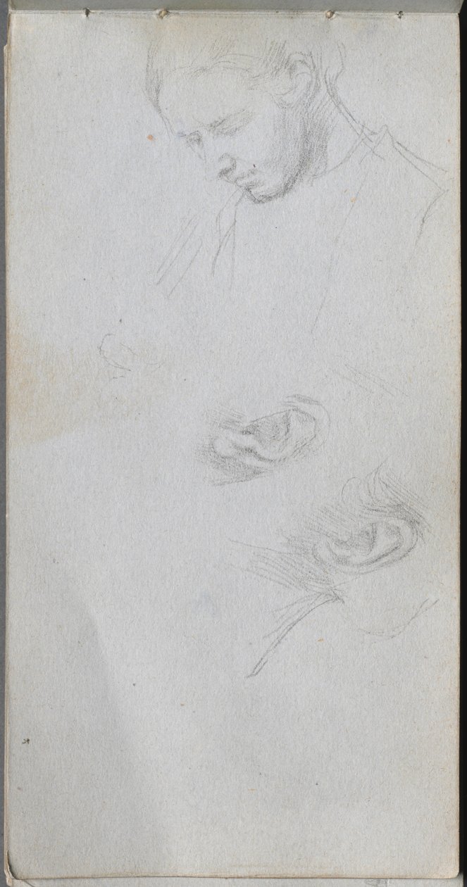 Vázlatfüzet, 96. oldal: Arctanulmányozás, fülek. alkotó: Jean Louis Ernest Meissonier