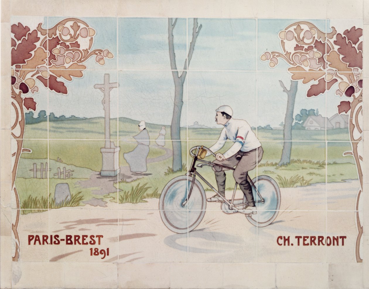 Charles Terront az első hosszú távú kerékpárversenyen 1891-ben, Párizs és Brest között. alkotó: Ernest Montaut