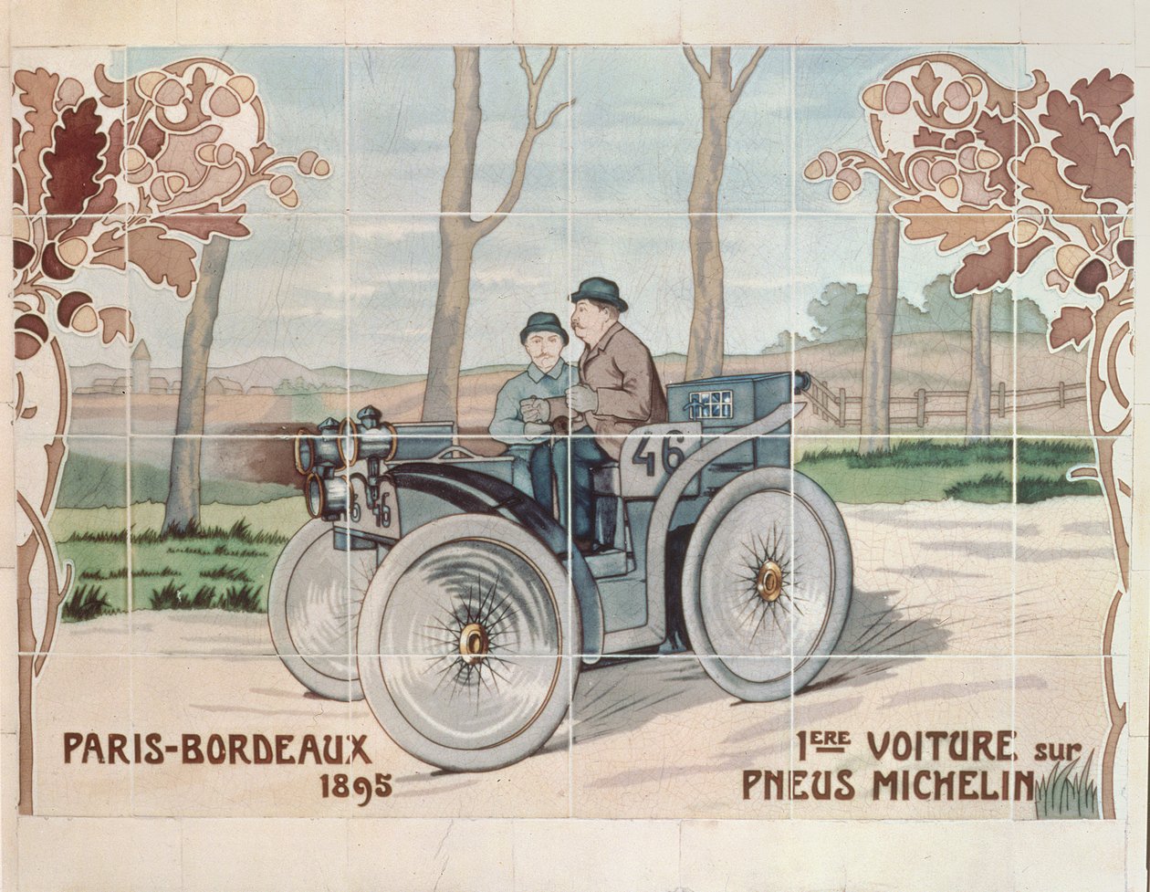 Edouard és Andre Michelin az 1895-ös Párizs-Bordeaux-i autóversenyen a L