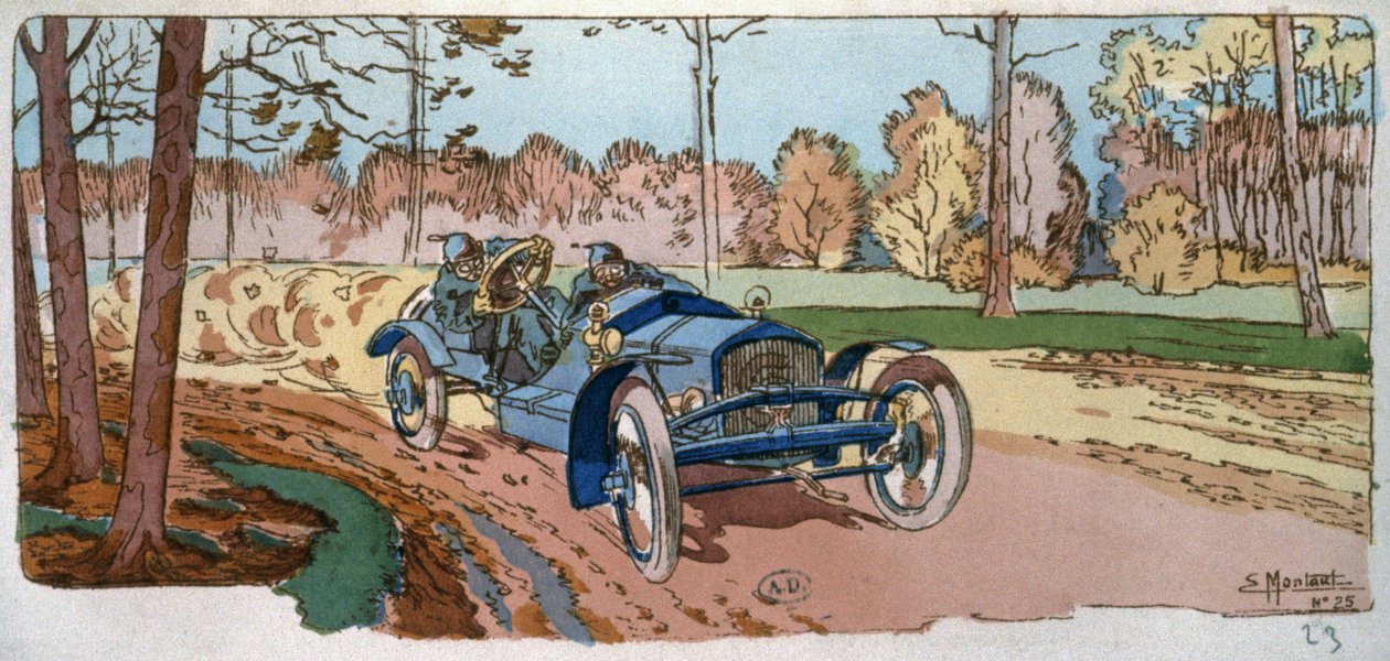 Georges Sizaire saját gyártású autóján, a Coupe des Voiturettes-nél alkotó: Ernest Montaut