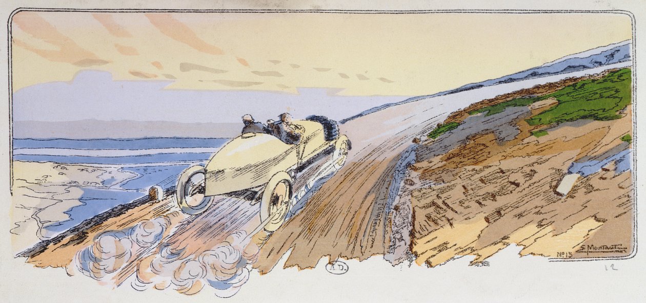 Henri Rougier a Lorraine-Dietrichben a Mount Ventoux rallyn versenyzett 1904-ben, 1910 körül alkotó: Ernest Montaut