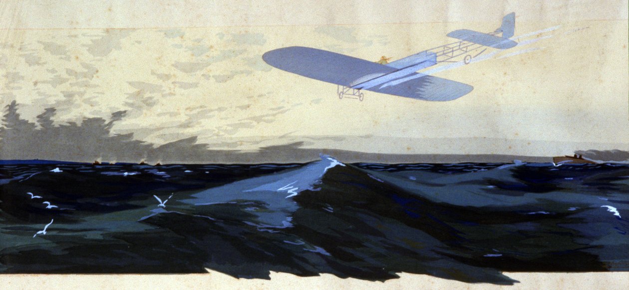 Louis Bleriot: Első légi átkelés a La Manche csatornán, 1920 körül (illusztráció) alkotó: Ernest Montaut