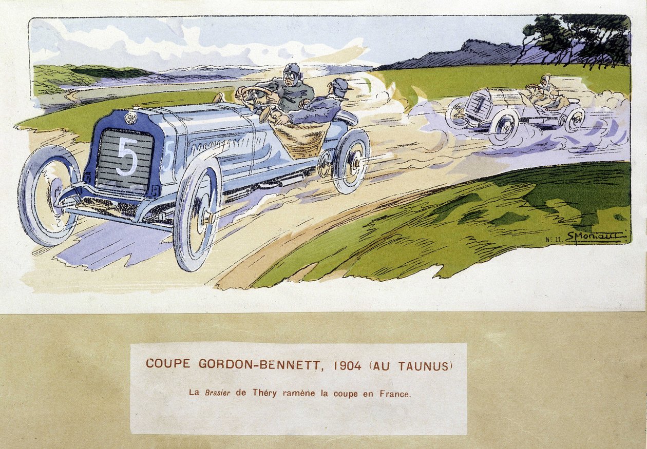 Versenyzés: Gordon Bennett Kupa (Gordon-Bennett) 1904-ben – Ernest Montaut (1878-1909) rajza. alkotó: Ernest Montaut