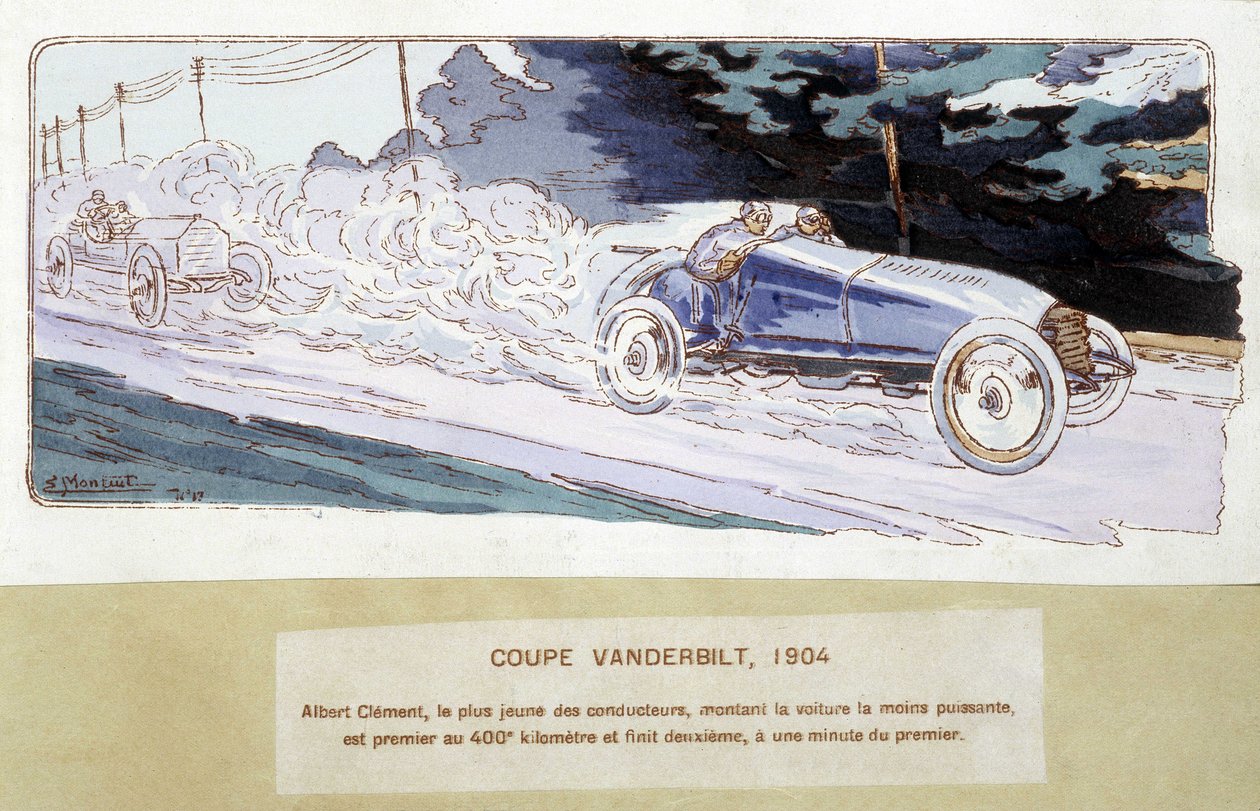 Verseny: Vanderbilt Kupa 1904-ben – Ernest Montaut (1878-1909) rajza. alkotó: Ernest Montaut