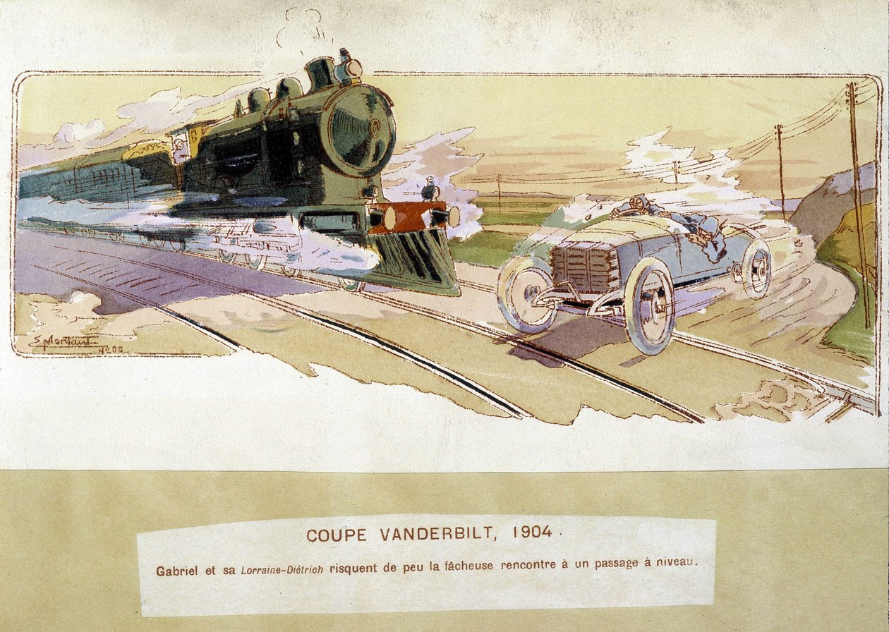 Verseny: Vanderbilt Kupa 1904-ben – Ernest Montaut (1878-1909) rajza. alkotó: Ernest Montaut