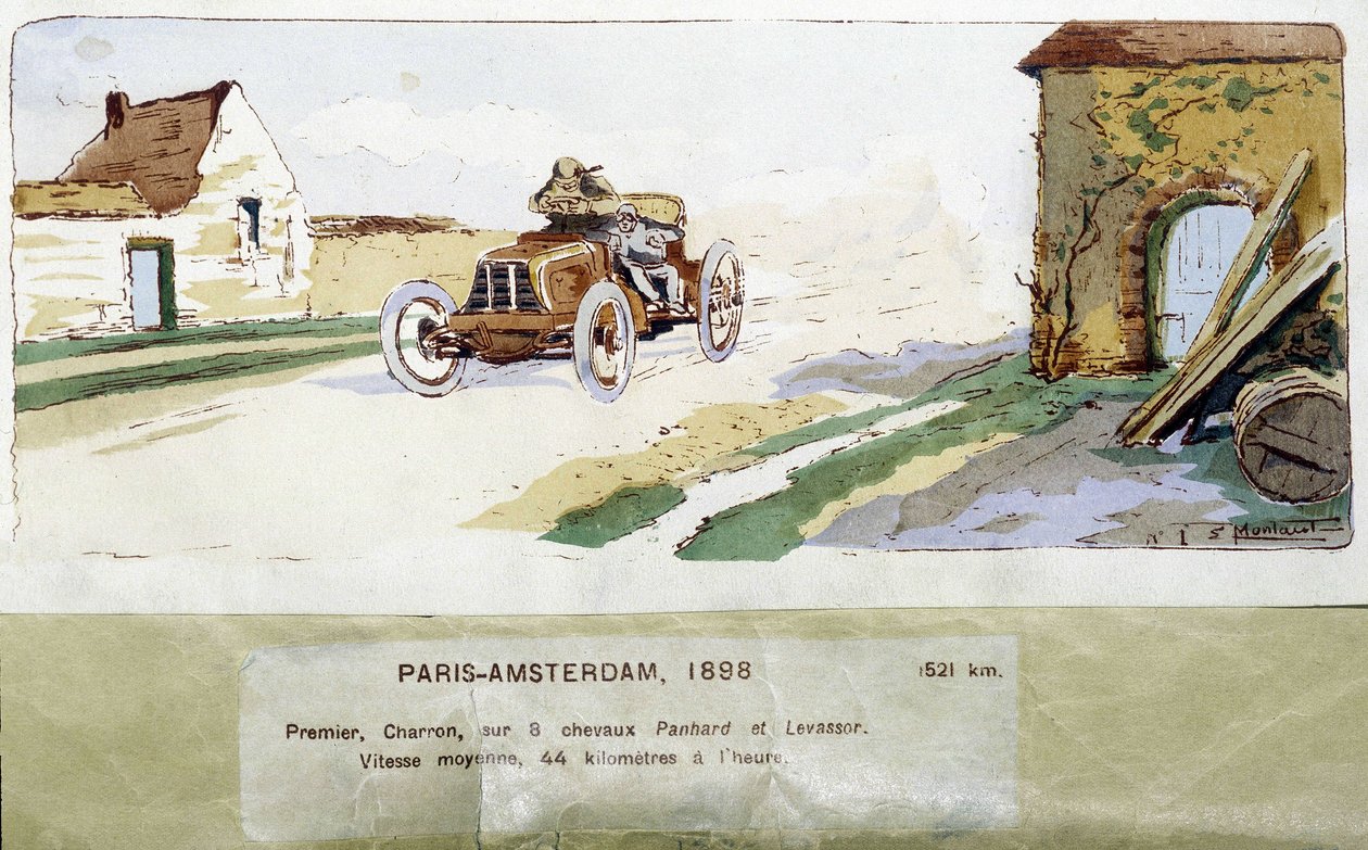 A Párizs - Amszterdam verseny 1898-ban, Ernest Montaut (1878-1909) rajza. alkotó: Ernest Montaut