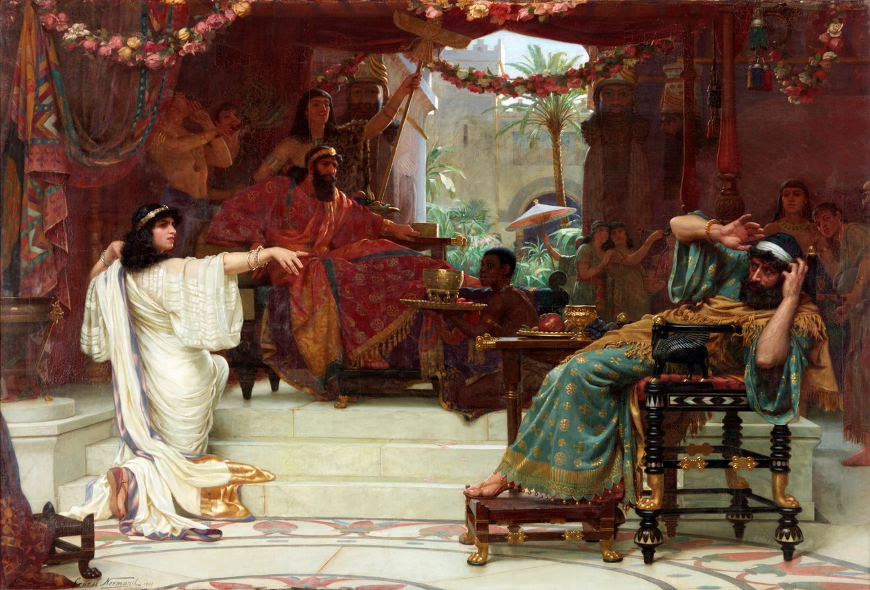 Eszter elítéli Hámánt Ahasvérus királynak, 1888 alkotó: Ernest Normand