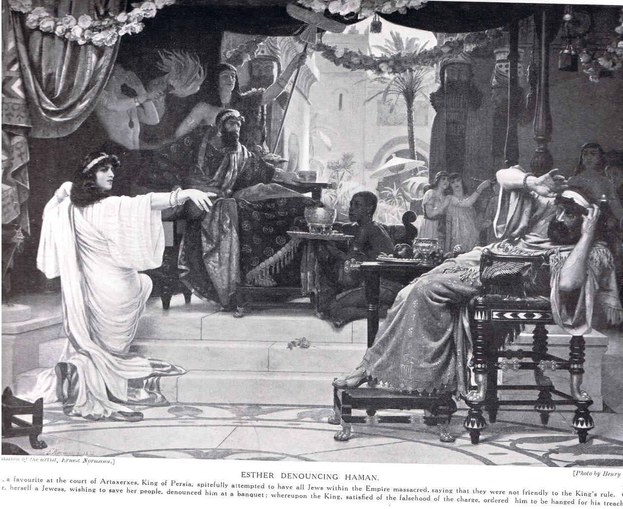 Eszter elítéli Hámánt, illusztráció a „Hutchinsons History of the Nations” című filmből, 1910 körül alkotó: Ernest Normand
