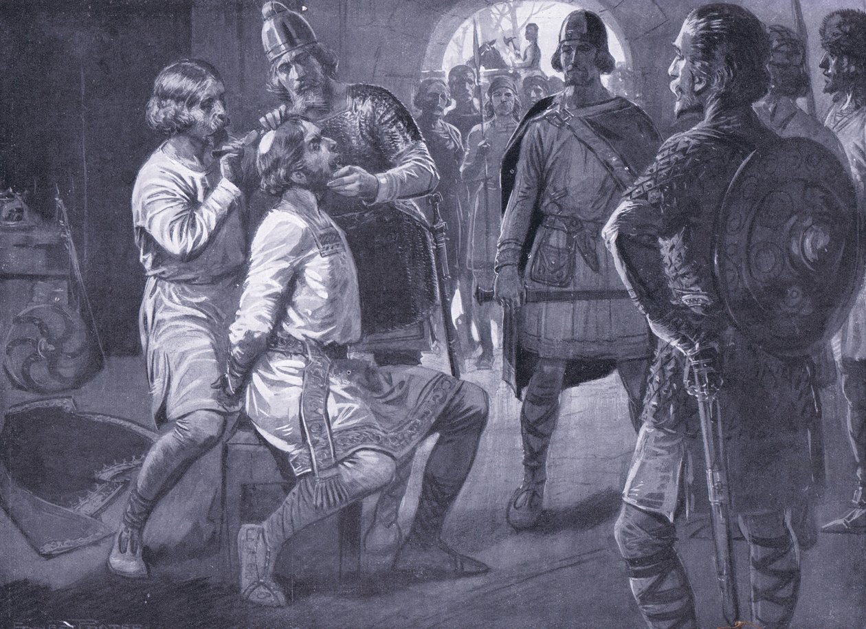 Ceolwulf, Northumbria királya, erőszakkal megnyirbálták Kr. u. 731 alkotó: Ernest Prater