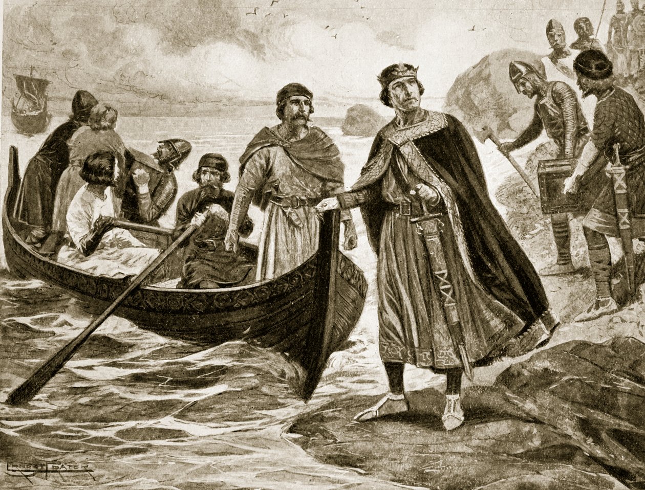 Ethelred, a készületlen Normandiába indulva, 1013, illusztráció a Hutchinson történetéből a brit nemzetről, 1920 körül alkotó: Ernest Prater