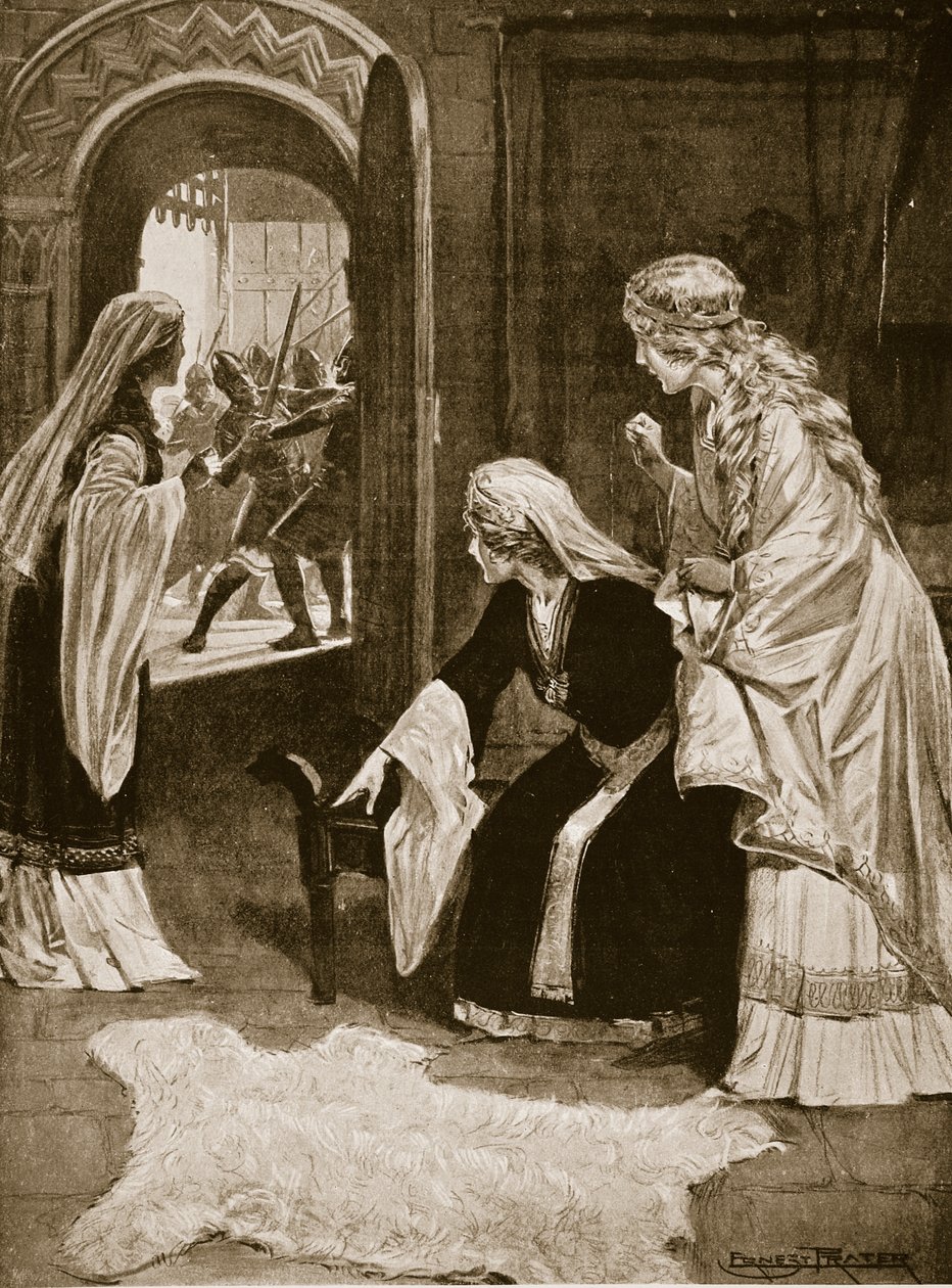 A Lincoln-kastély ravaszságával, 1141, illusztráció a „Hutchinson története a brit nemzetről”, 1920 körül alkotó: Ernest Prater
