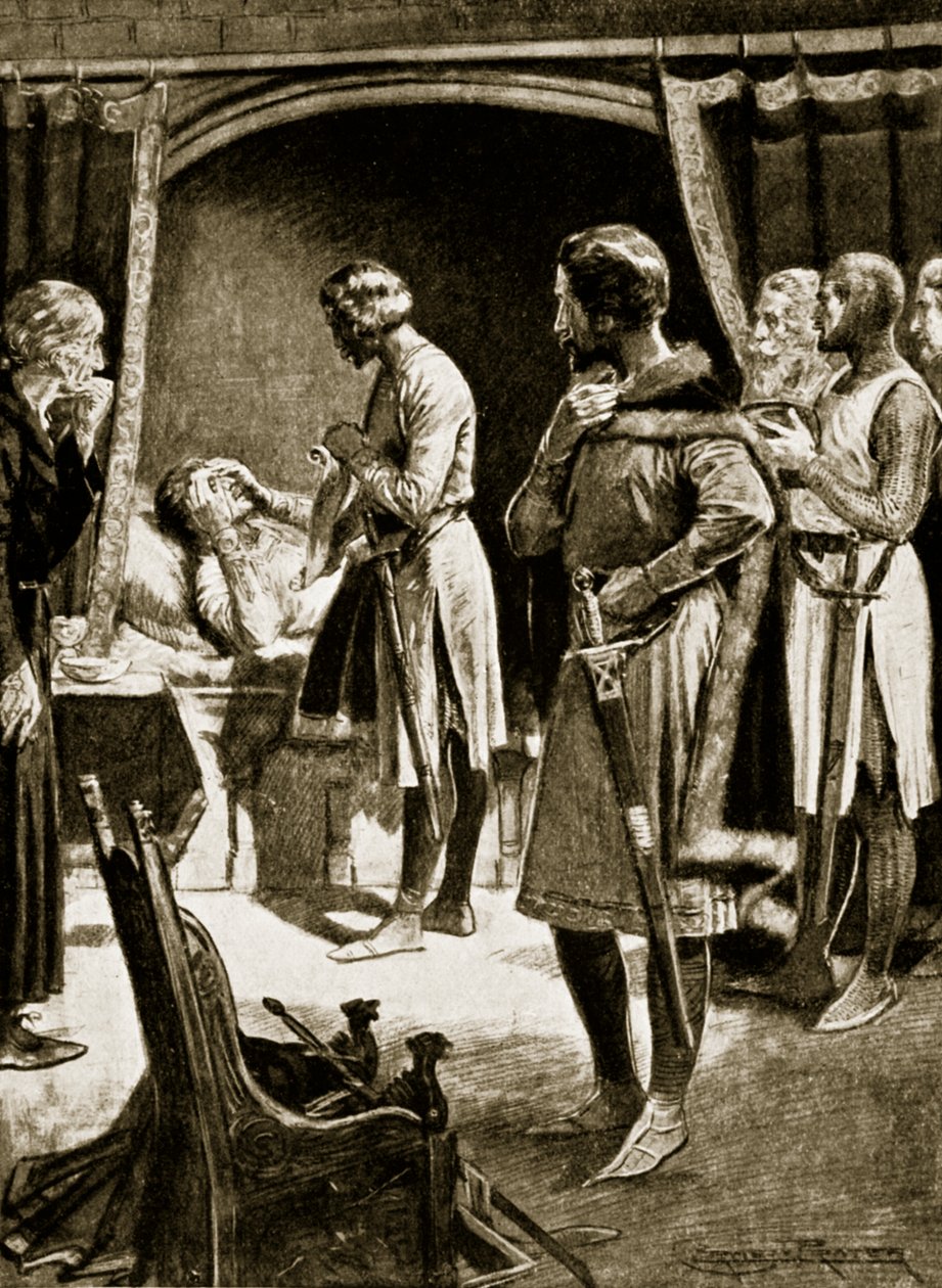 II. Henrik halála, 1189, illusztráció a „Hutchinson története a brit nemzetről”, 1920 körül alkotó: Ernest Prater