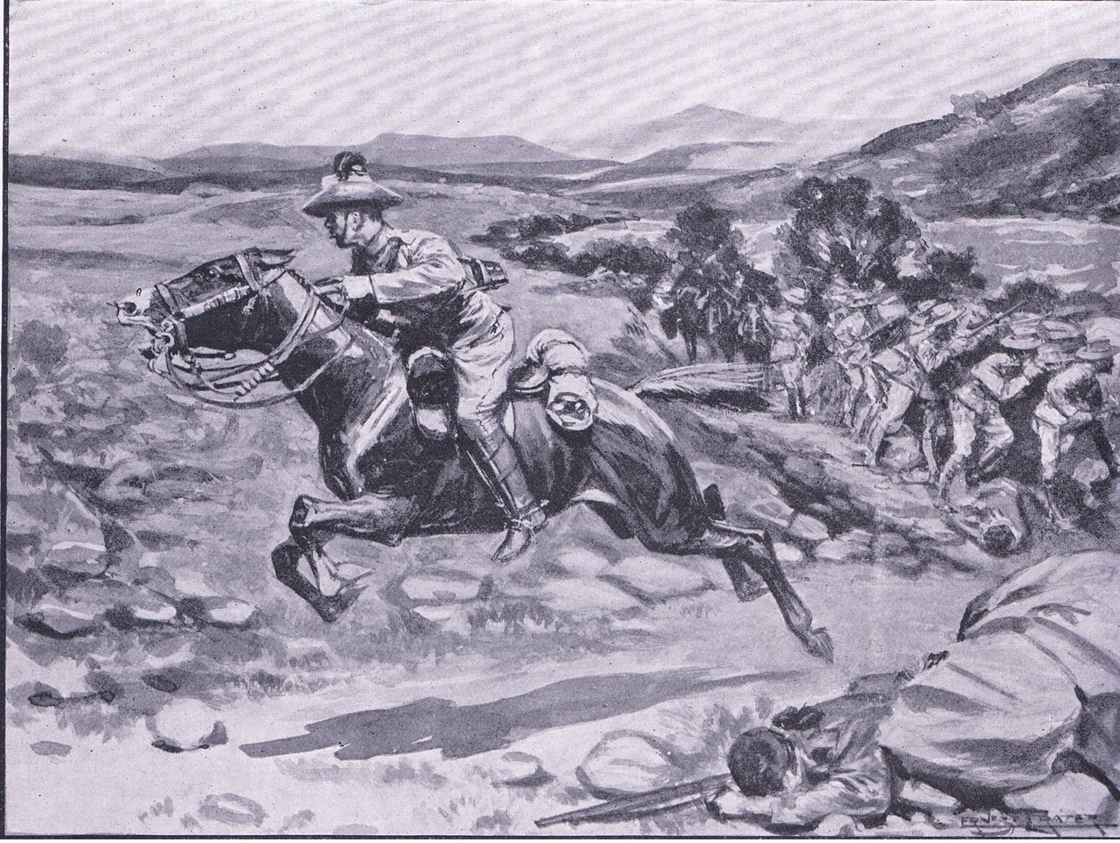 A testőr elfogása: Batemans hadnagy merész rajtaütés, illusztráció az After Pretoria: The Guerilla War, 1902-ből alkotó: Ernest Prater
