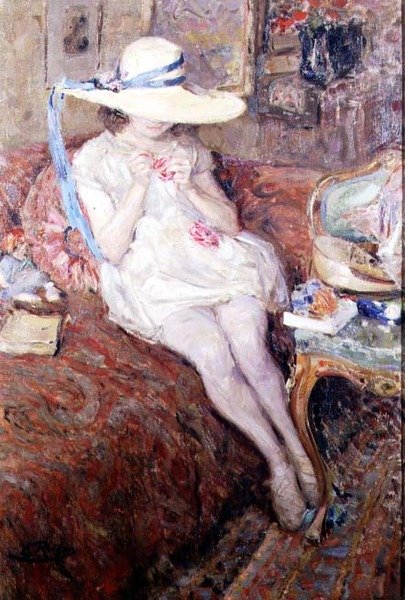 Fiatal lány szalmakalapban alkotó: Ernest Rocher