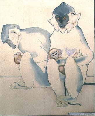 Csajok (feketesapkás Langurs) (akvarell) alkotó: Ernest Yarrow Jones