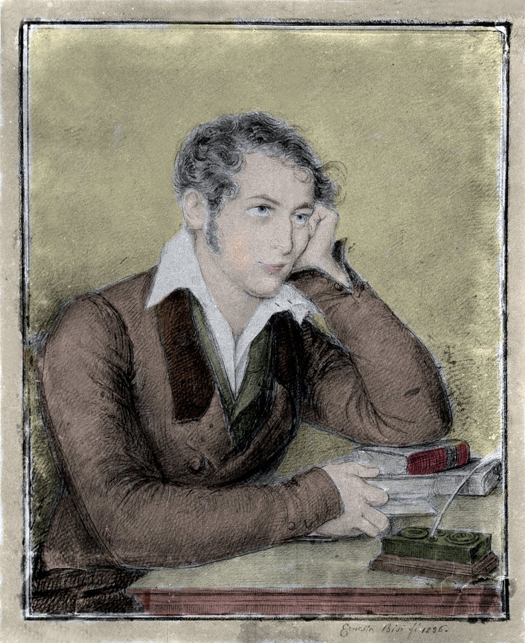 Risorgimento: a hazafi, filozófus, politikai gondolkodó, Carlo Cattaneo (1801-1869) portréja, Ernesta Bisi rajza alkotó: Ernesta Legnani