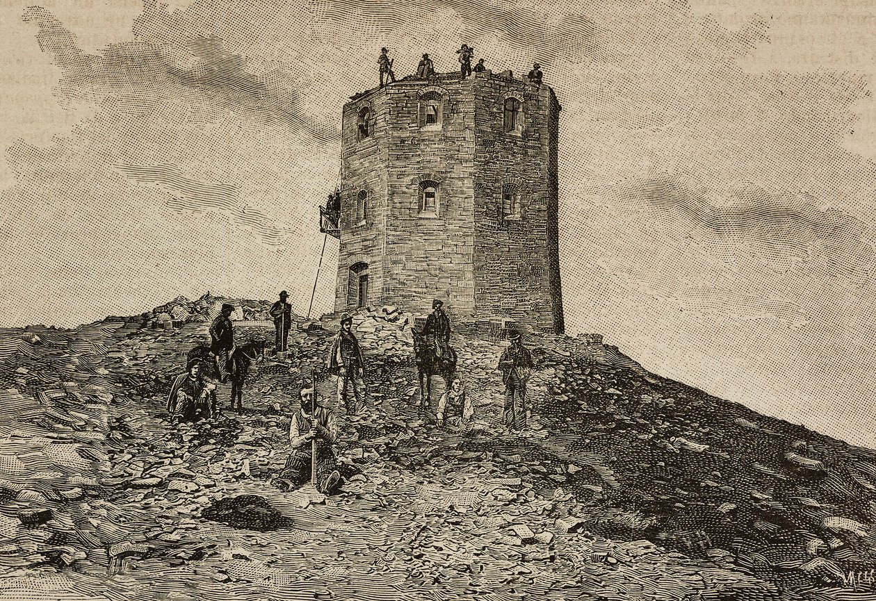 Menedéktorony és Obszervatórium a Cimone-hegyen, Olaszország, Ernesto Mancastroppa metszete a L