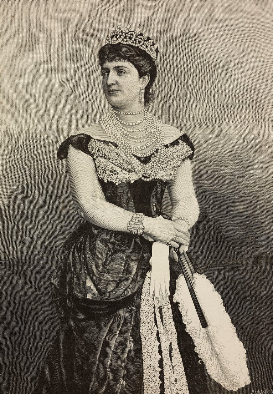 Savoyai Margit (1851-1926), Olaszország királynője 1878-tól 1900-ig, fotó Cattani, Bertelli és de Hagen, Ernesto Mancastroppa metszet a L