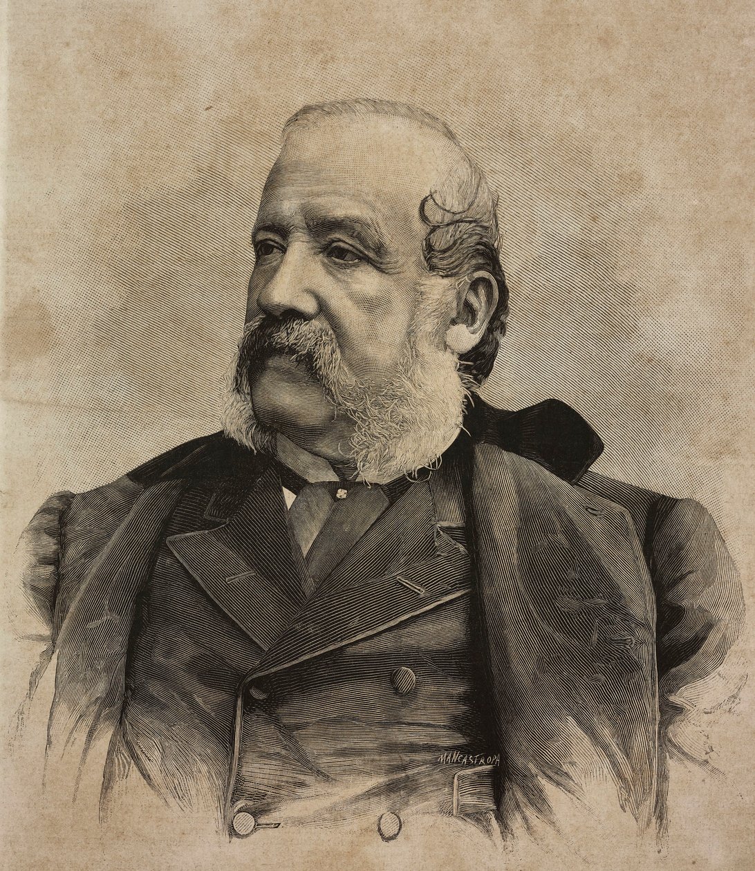 Gerolamo Induno (1825-1890) olasz festő portréja, Ernesto Mancastropa metszete Guigoni és Bossi fényképéből, L