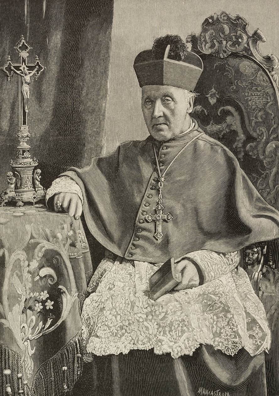 Luigi Nazari Calabianai (1808-1893), olasz politikus és olasz érsek portréja, Ganzini és Gabriel fotója után Ernesto Mancastropa metszete, a L