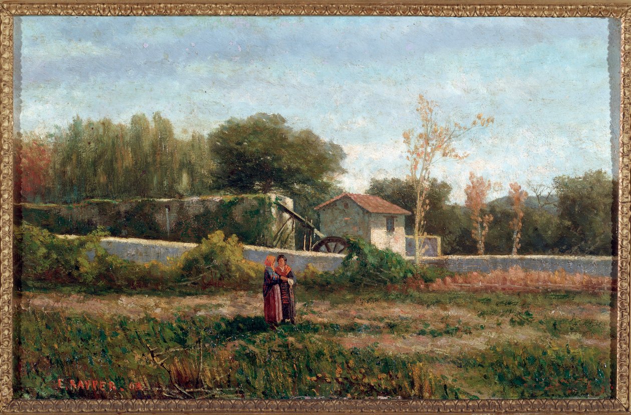 Vidéki táj, Olaszország (vidék, olaszország) Ernesto Rayper (1840-1873) festménye, mérete 26x40 cm Genes, Galleria d