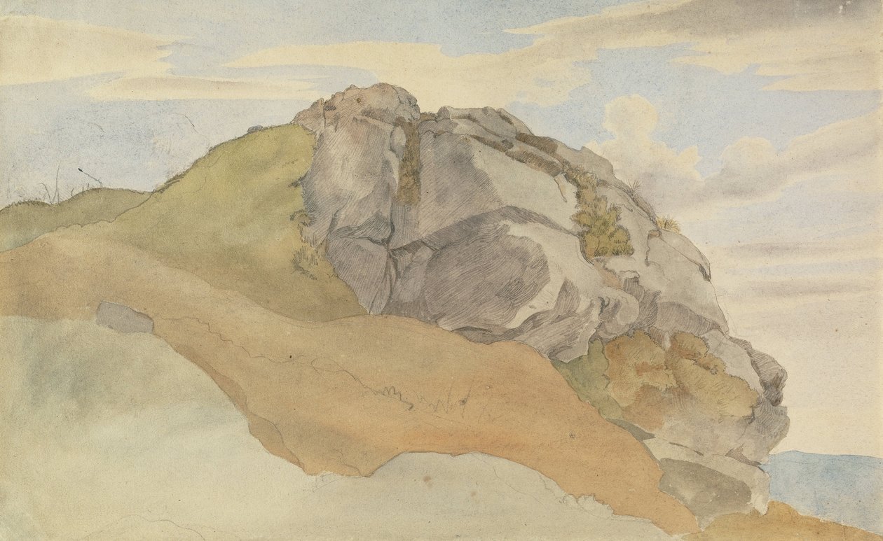 Rocky Outcropping (recto), Rocky Forest with babakocsik (verso) alkotó: Ernst Ferdinand Oehme