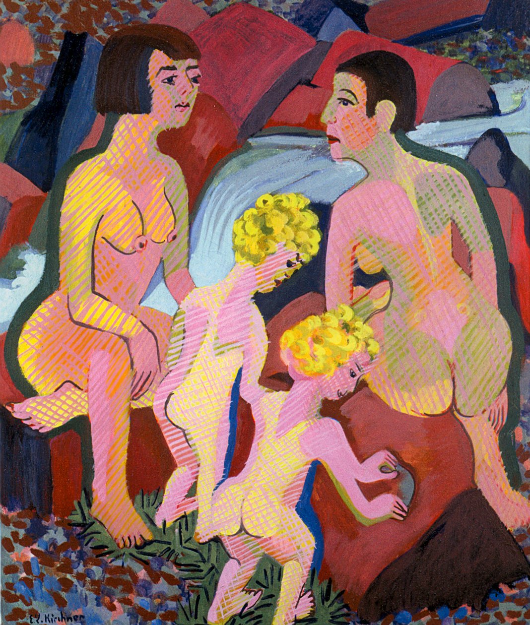 Fürdő nők és gyerekek alkotó: Ernst Ludwig Kirchner