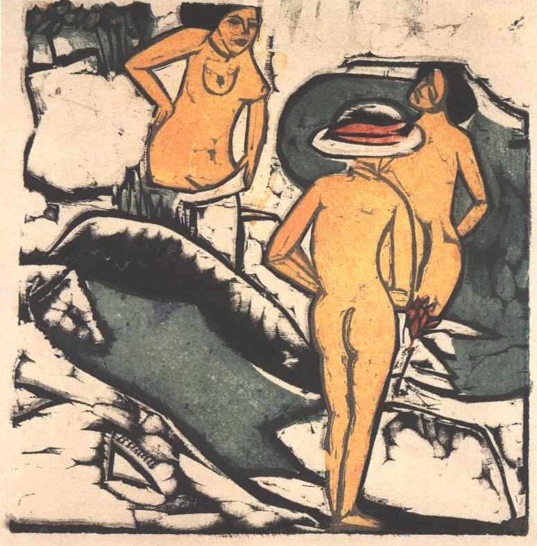 Nők fehér kövek között fürdenek alkotó: Ernst Ludwig Kirchner