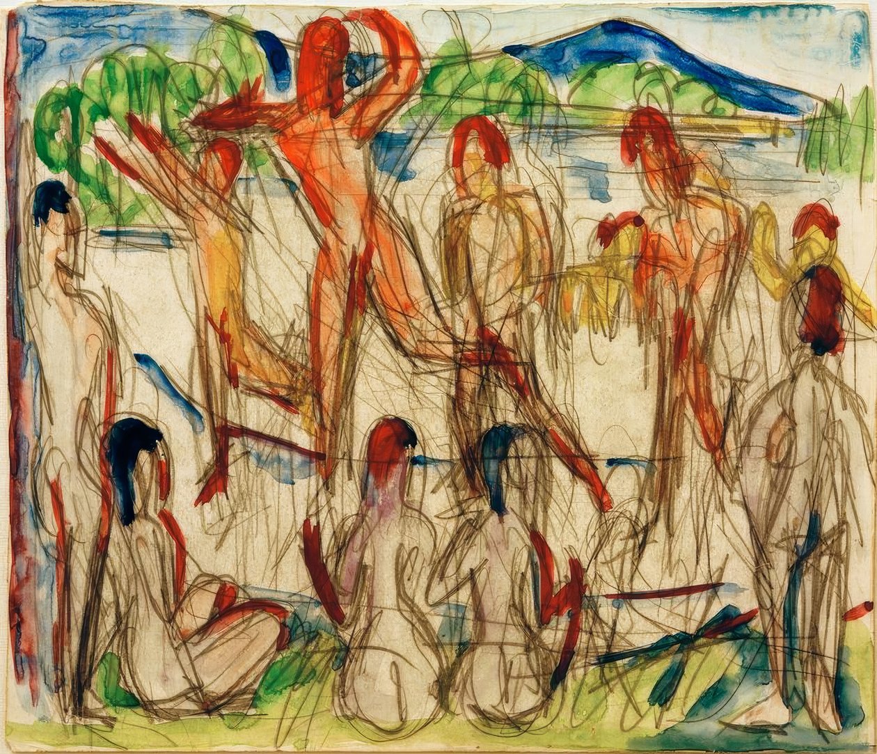 Fürdőzők a tónál alkotó: Ernst Ludwig Kirchner
