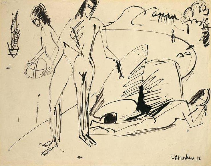 Fürdők a tengerparton Fehmarnban alkotó: Ernst Ludwig Kirchner