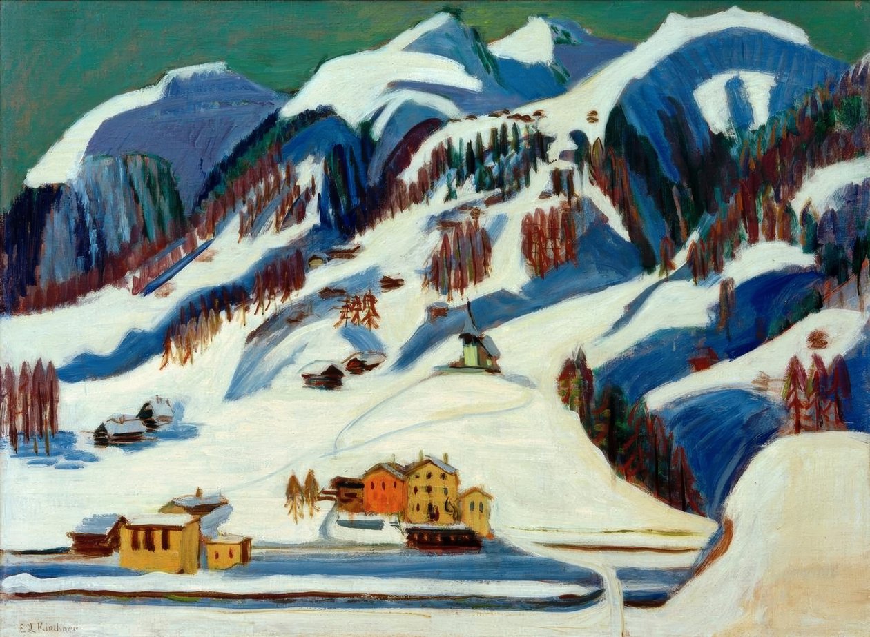 Hegyek és házak a hóban alkotó: Ernst Ludwig Kirchner