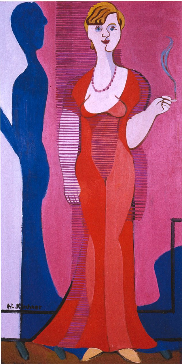 Szőke nő piros ruhában, portré Elisabeth Hembus alkotó: Ernst Ludwig Kirchner