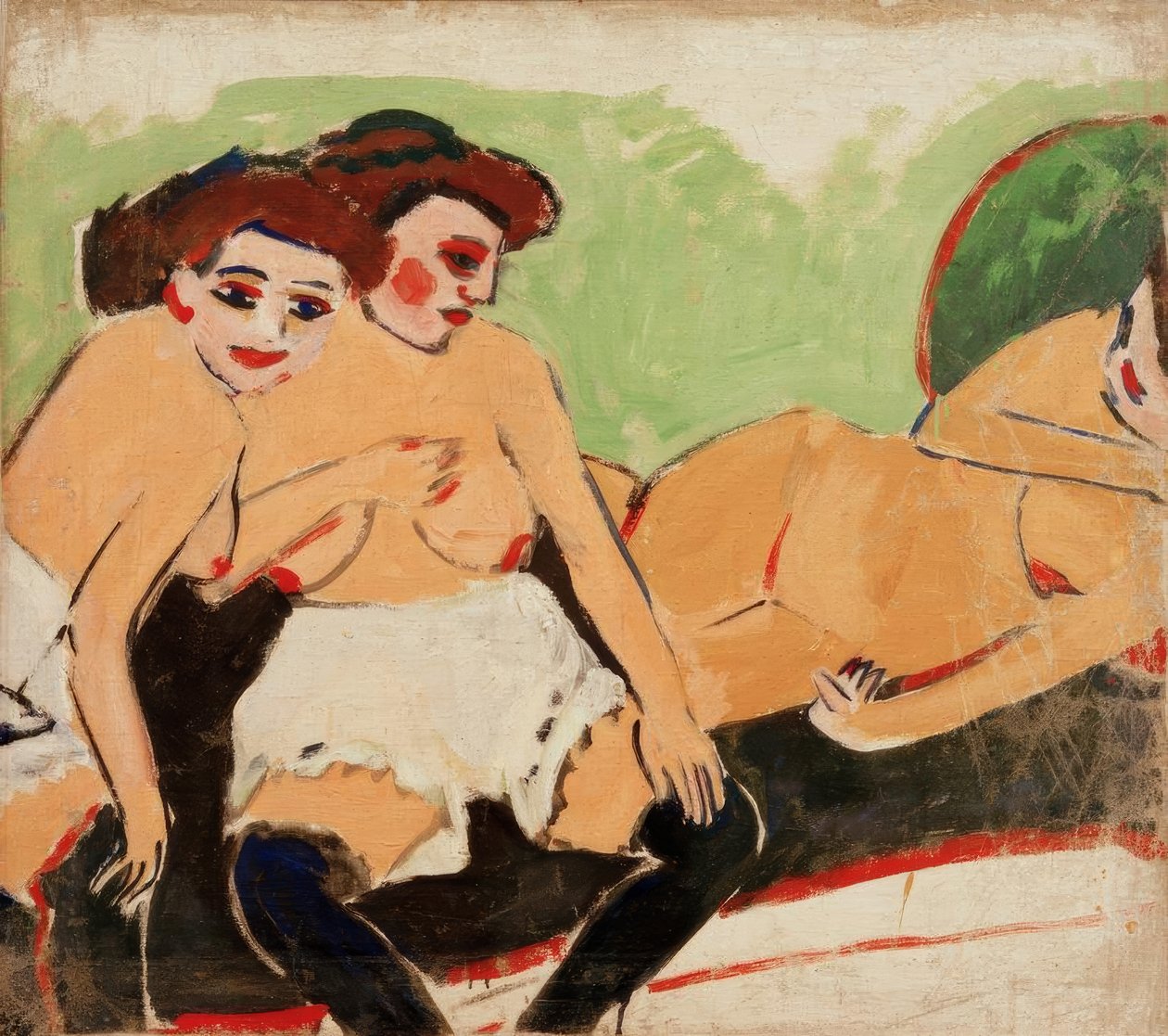 Három akt egy fekete kanapén alkotó: Ernst Ludwig Kirchner