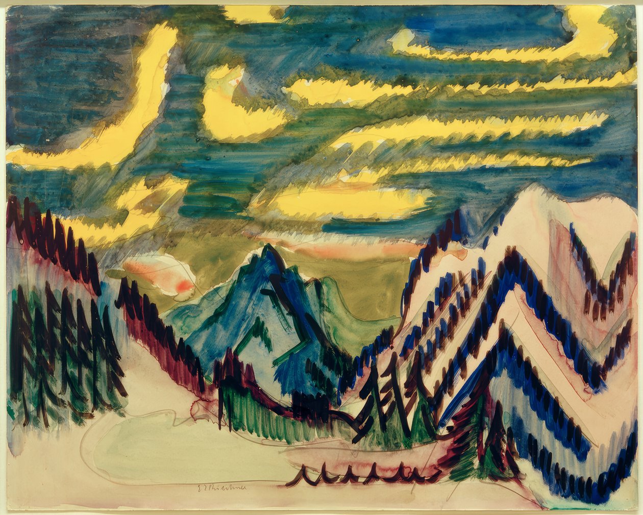 E.L. Kirchner, Davos hegyi táj sárga felhőkkel alkotó: Ernst Ludwig Kirchner