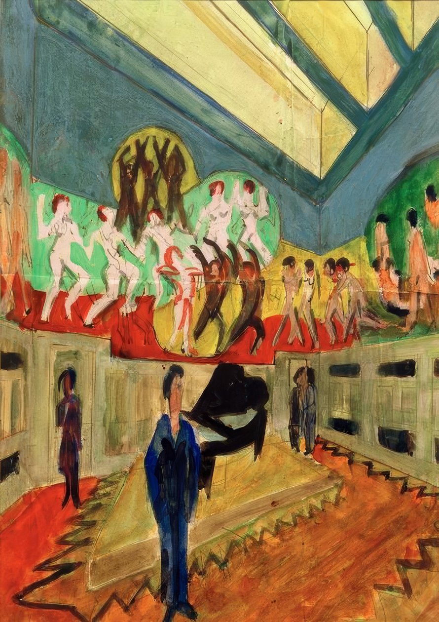 Tervezet a pódium falainak festésére a bálteremben alkotó: Ernst Ludwig Kirchner