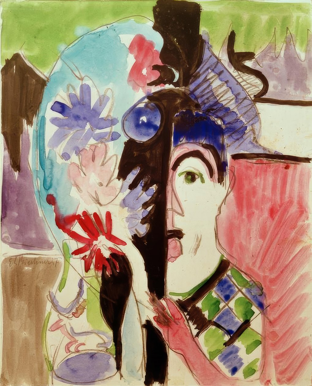 Nő virággal alkotó: Ernst Ludwig Kirchner