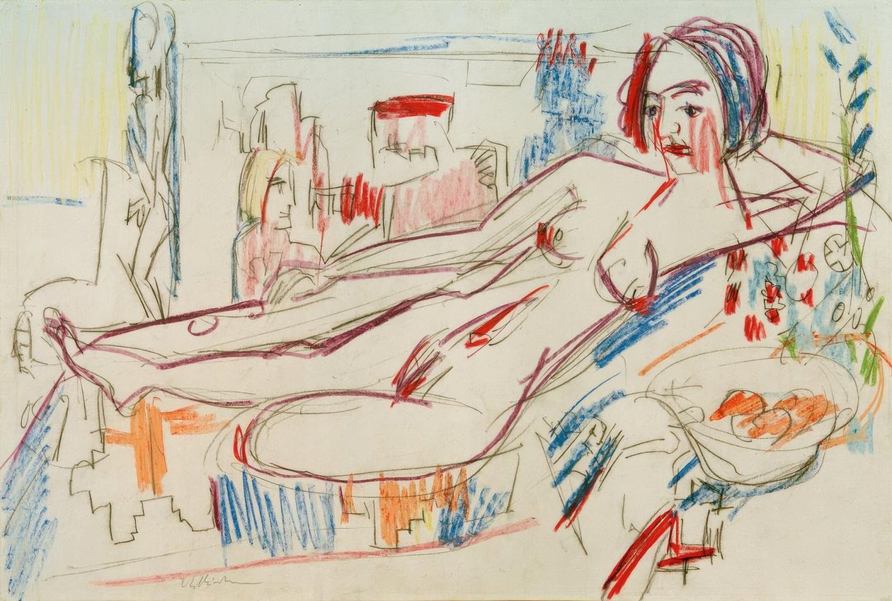 Fekvő női akt egy oszmánon alkotó: Ernst Ludwig Kirchner