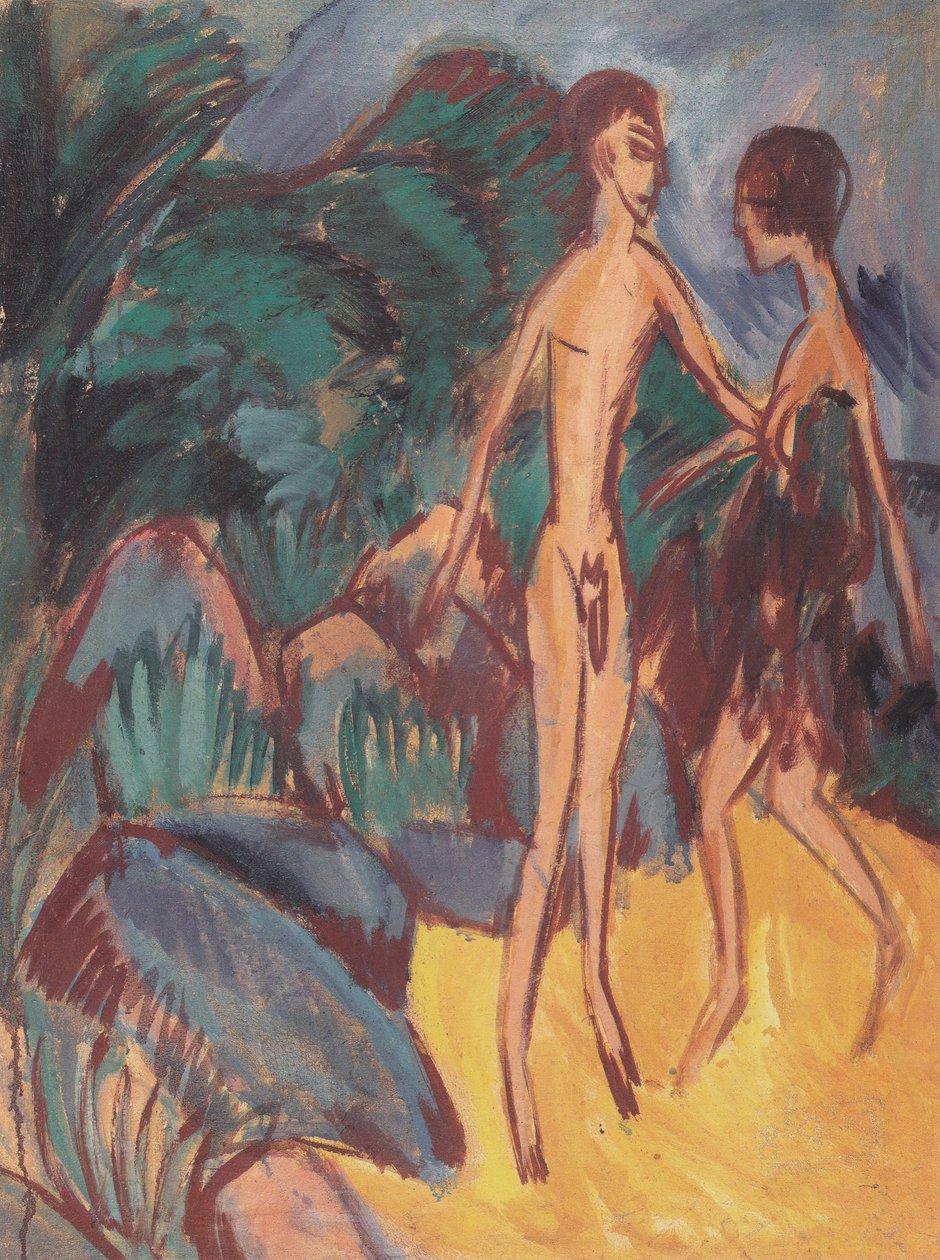 Fiatal meztelen férfi és lány a tengerparton alkotó: Ernst Ludwig Kirchner