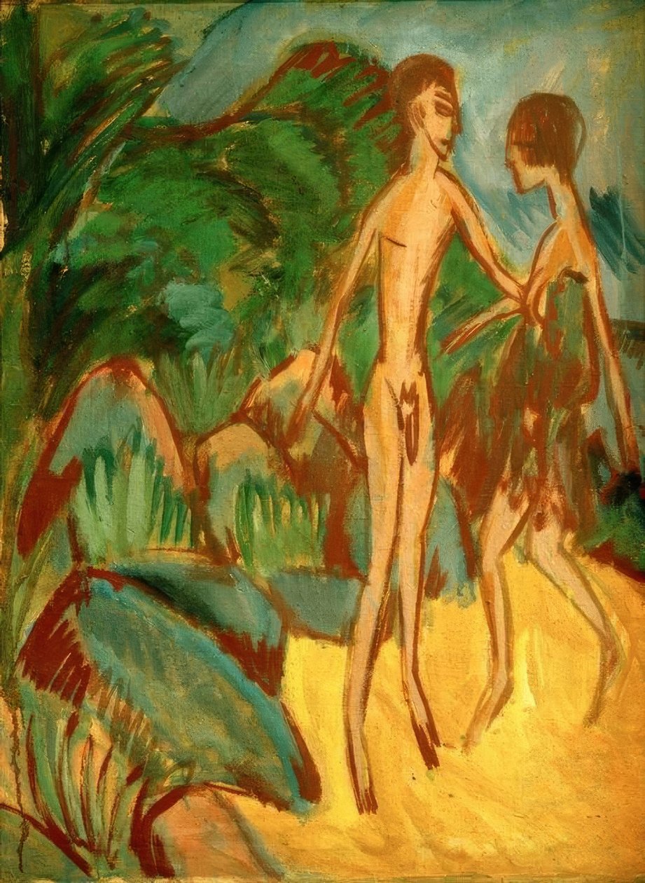 Fiatal meztelen férfi és lány a tengerparton alkotó: Ernst Ludwig Kirchner