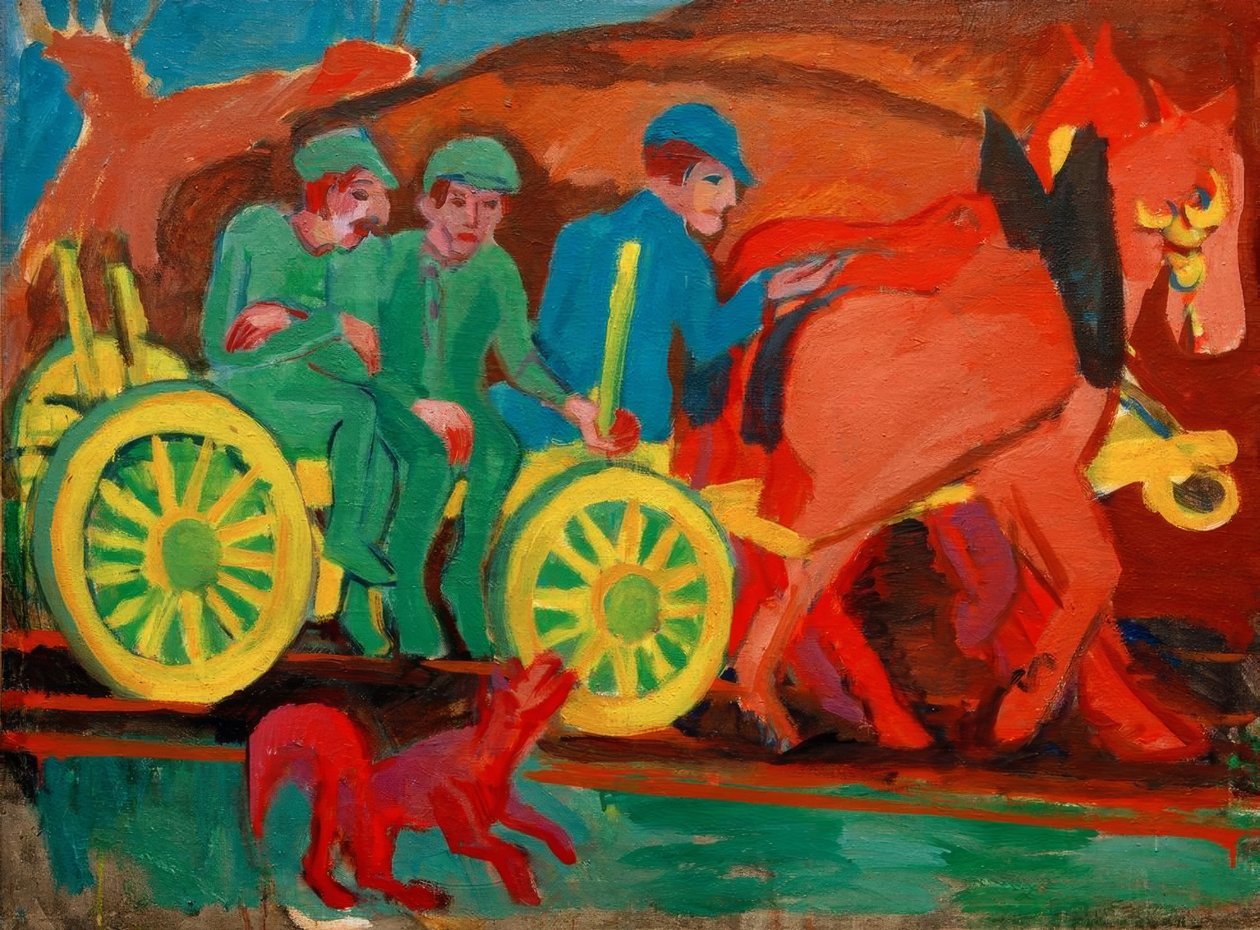 Lócsapat három farmerrel alkotó: Ernst Ludwig Kirchner