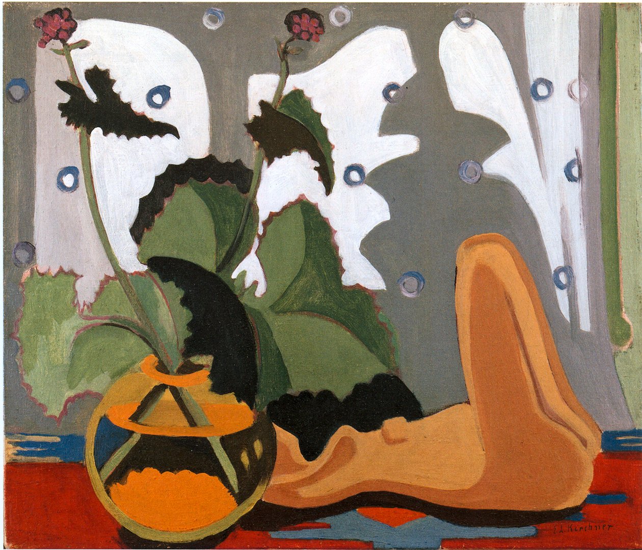 Csendélet műanyaggal az ablak előtt alkotó: Ernst Ludwig Kirchner