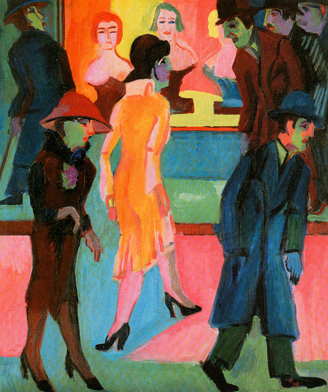 Utcai jelenet a fodrászat előtt alkotó: Ernst Ludwig Kirchner
