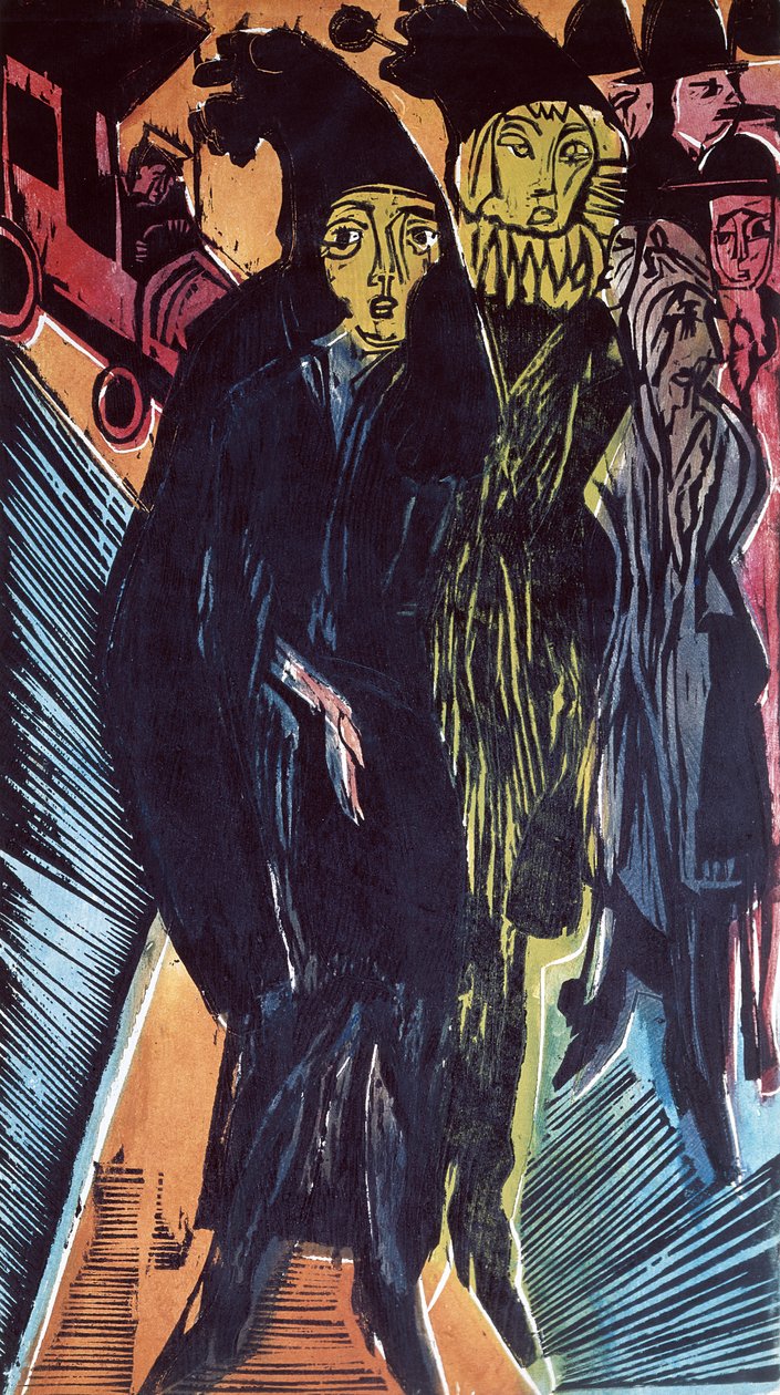 Utcai jelenet (színes litó) 1922 alkotó: Ernst Ludwig Kirchner