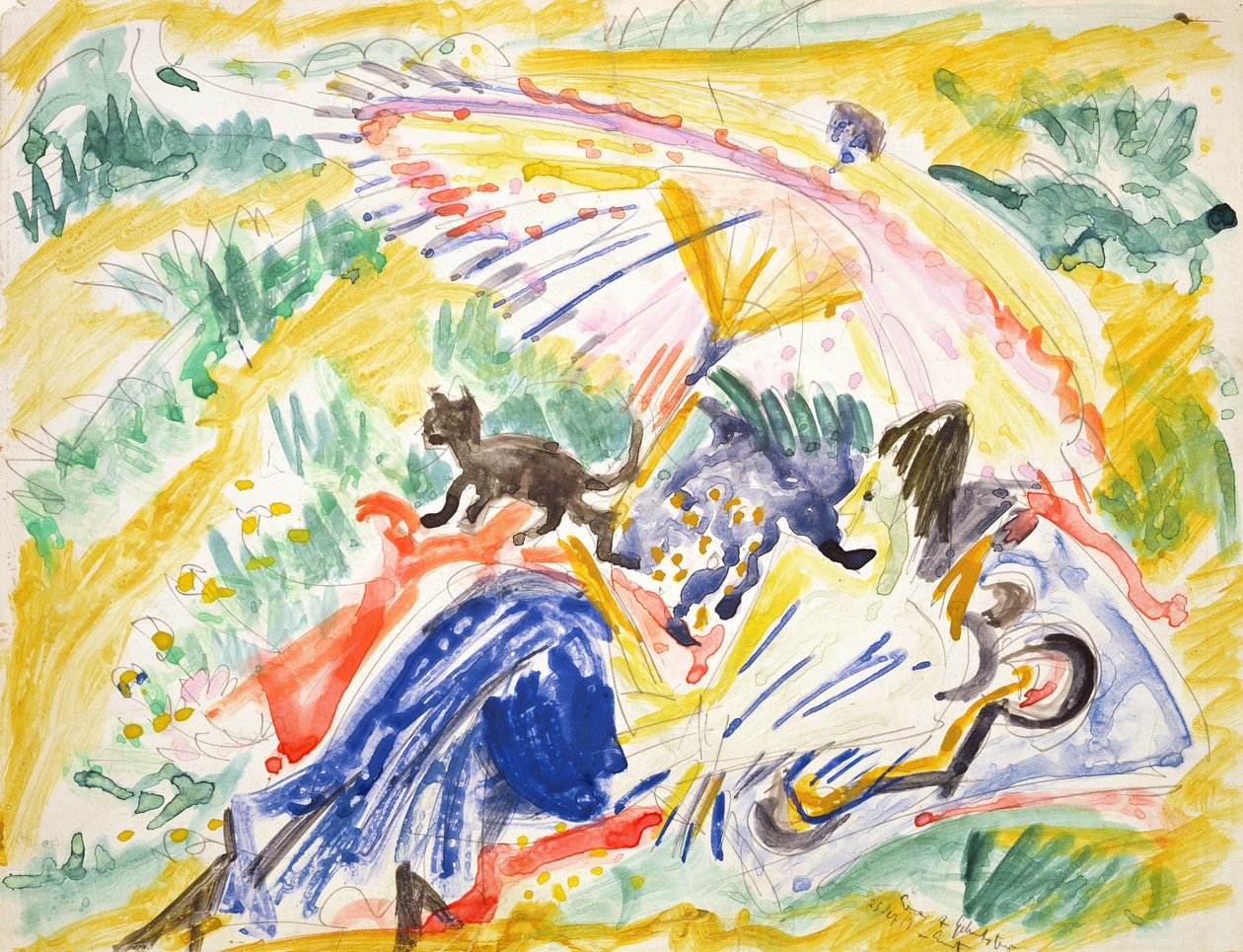 Napozás, 1919 (wc ceruza fölött papíron) alkotó: Ernst Ludwig Kirchner